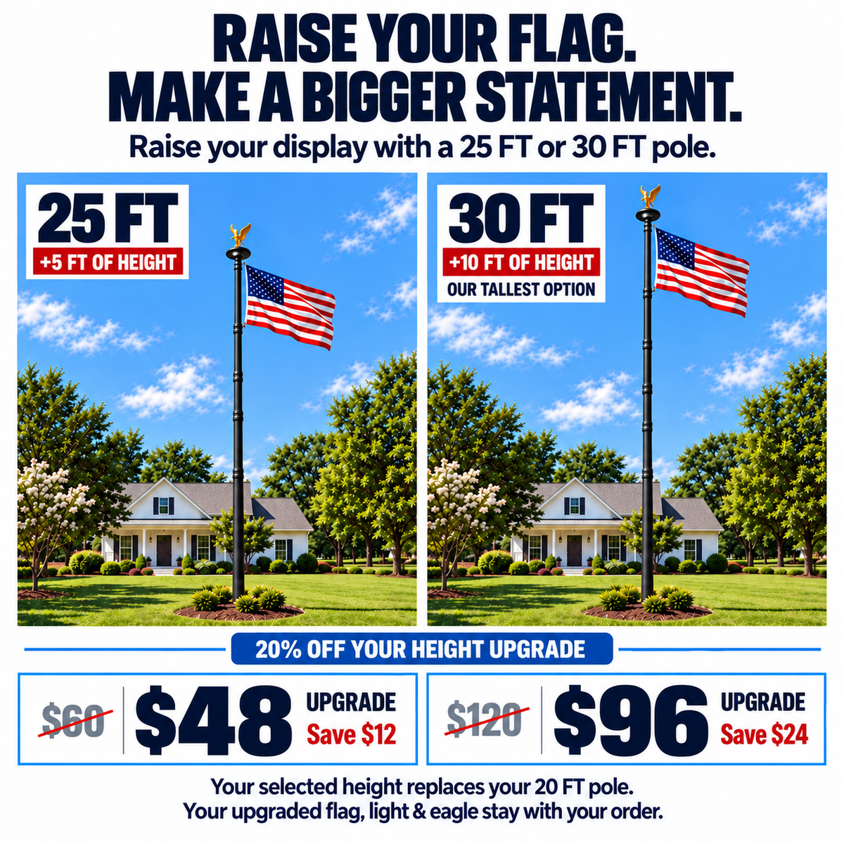 20 ft Black Flagpole Height Upgrade — 25 ft or 30 ft