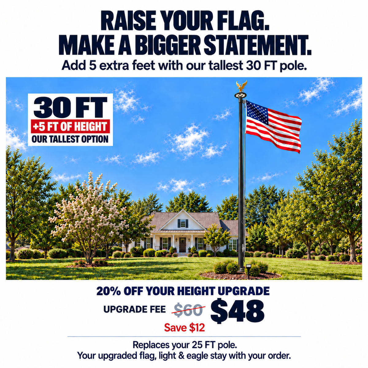 25 ft Black Flagpole Height Upgrade - 30 ft