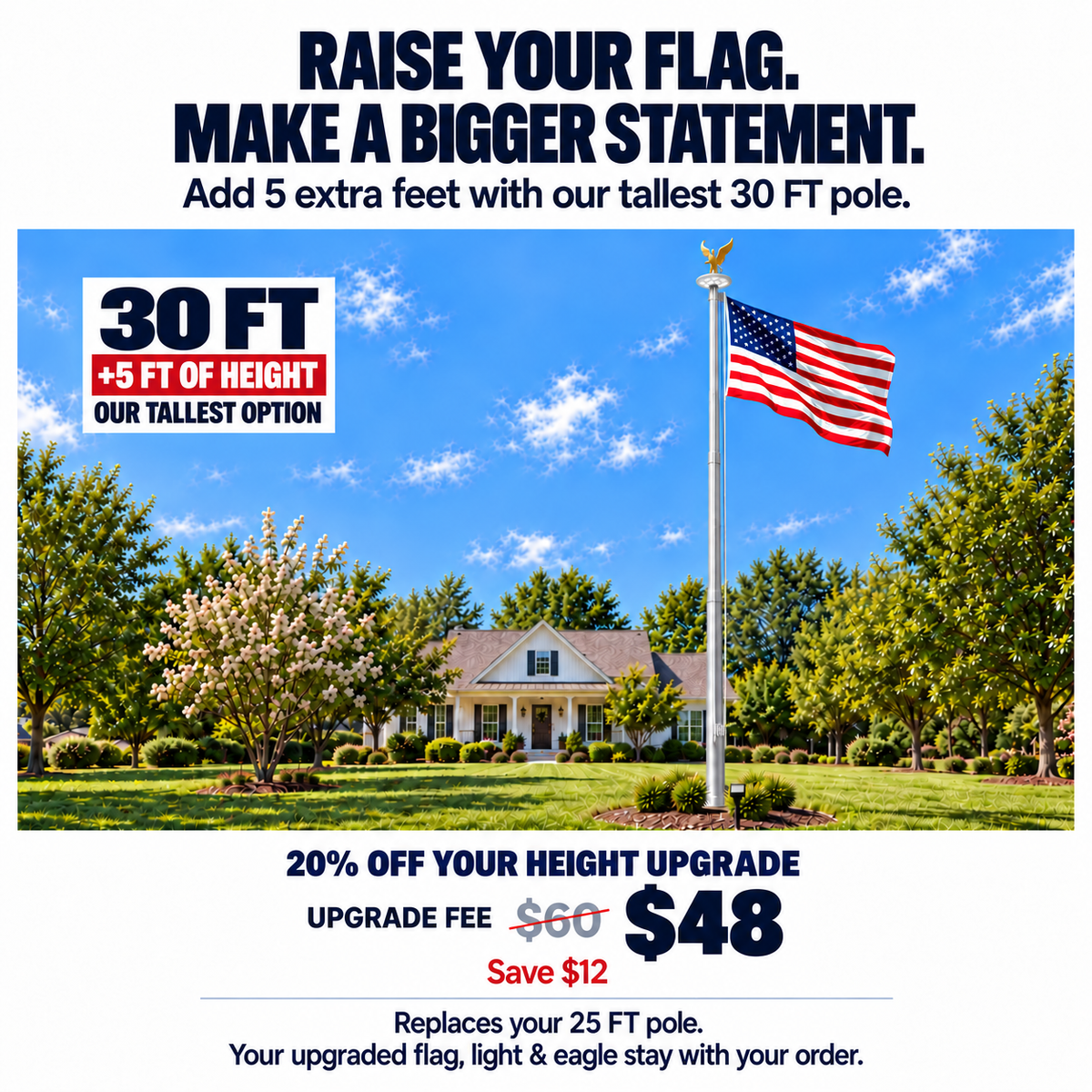 25 ft Silver Flagpole Height Upgrade - 30 ft