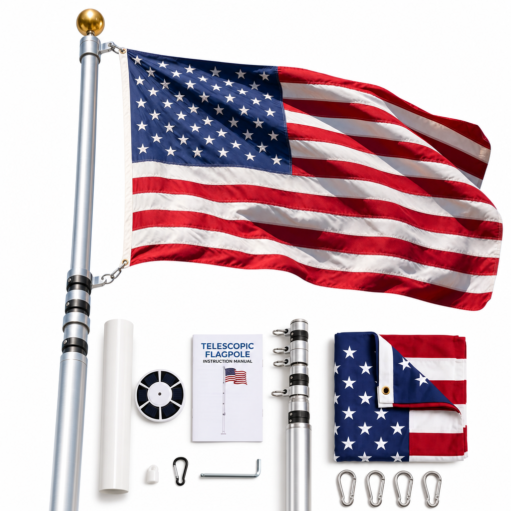 Heavy-Duty Silver Telescopic Flagpole