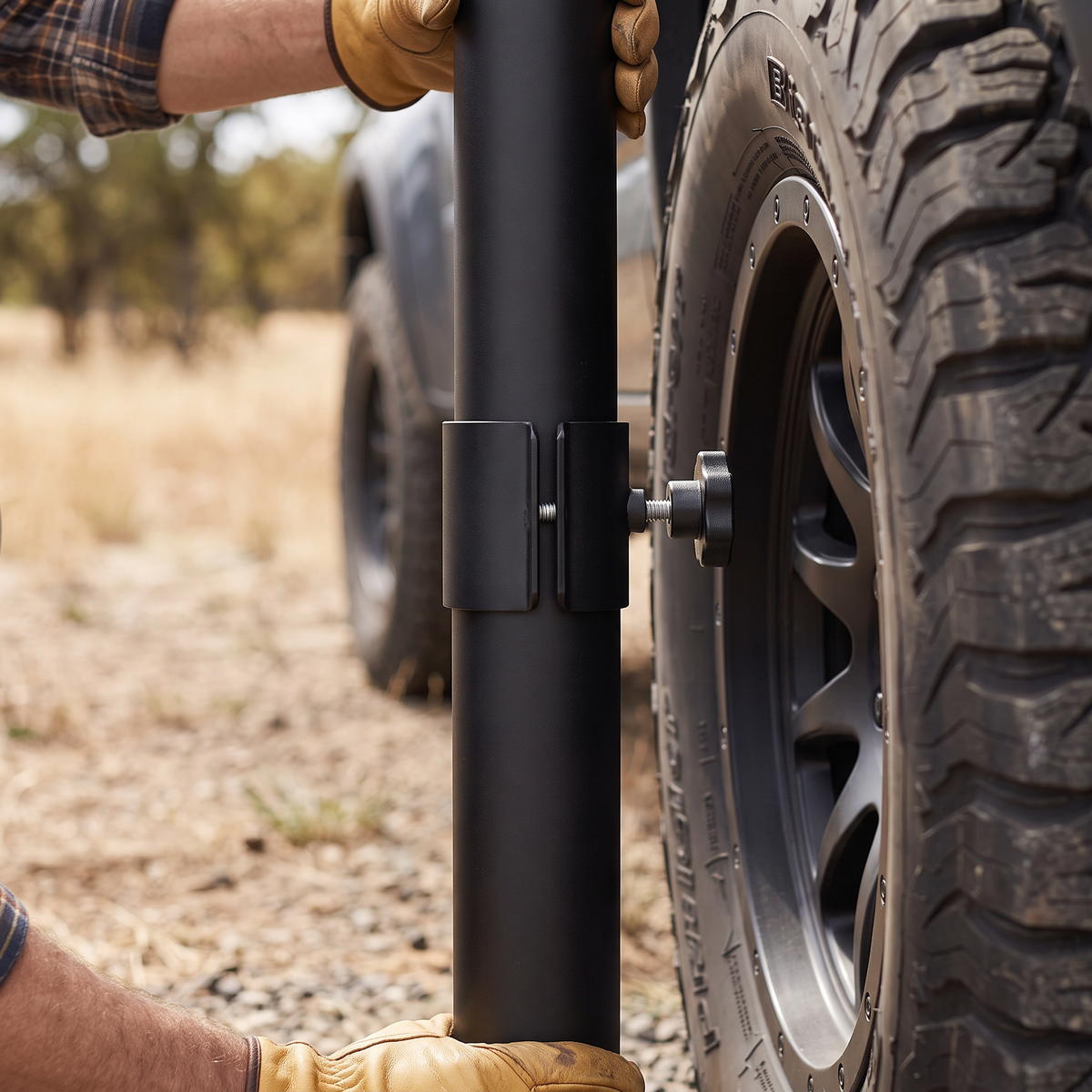 Portable Tire Mount Flagpole Base — No-Dig Drive-On Stand for Telescoping Poles