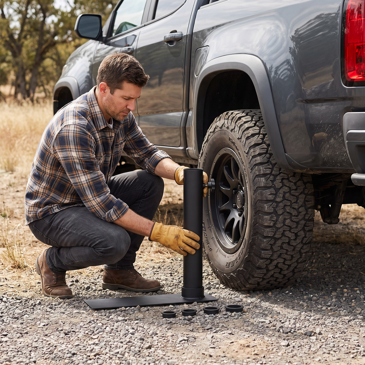 Portable Tire Mount Flagpole Base — No-Dig Drive-On Stand for Telescoping Poles