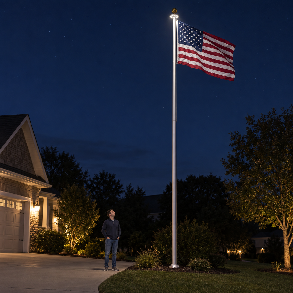 Solar Flagpole Light — 136 LED, 680 Lumen, Dusk-to-Dawn