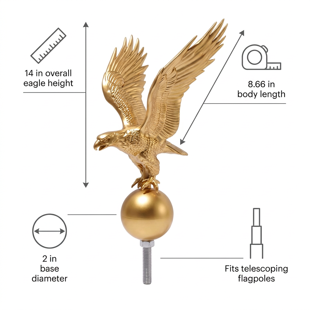14" Gold Eagle Flagpole Topper — Weather-Resistant Finial Ornament