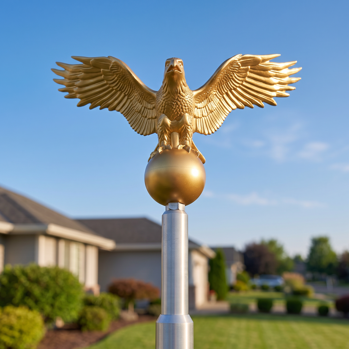 14" Gold Eagle Flagpole Topper — Weather-Resistant Finial Ornament