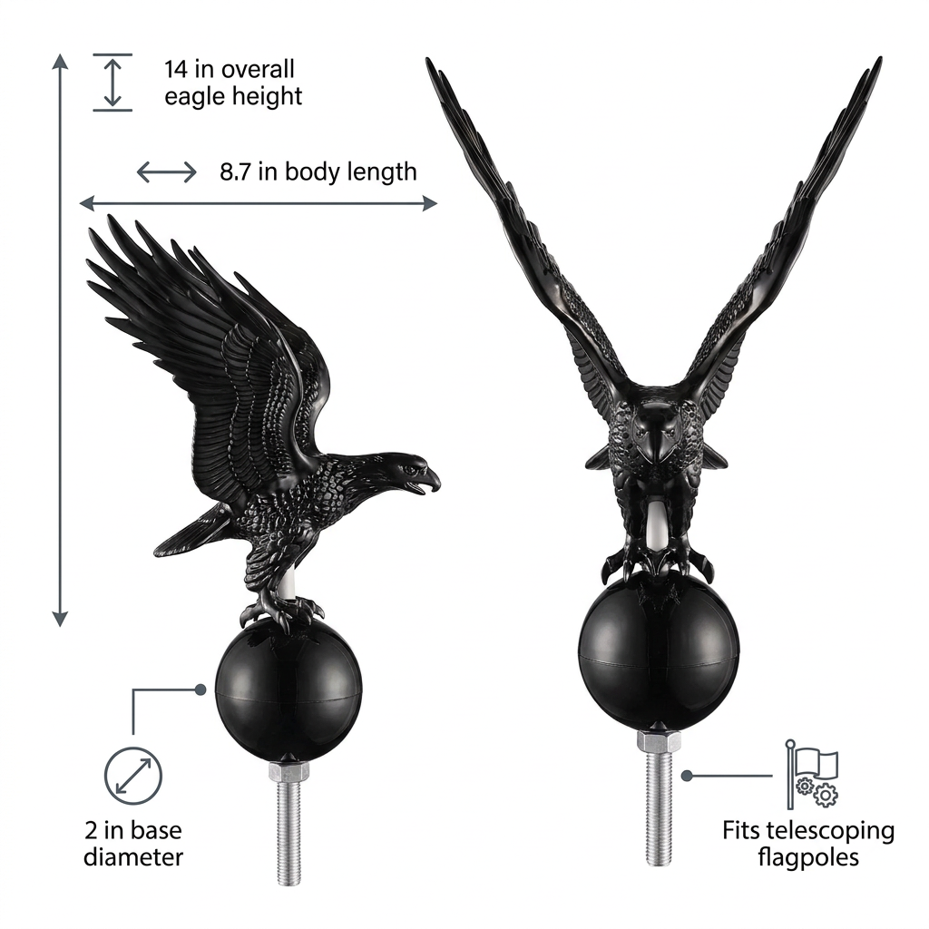 14" Black Eagle Flagpole Topper — Matte Finial Ornament